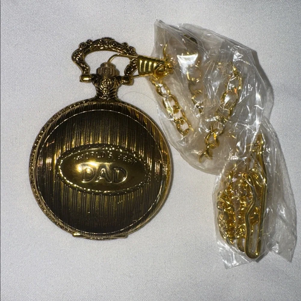 World's best Dad pocket watch with chain pewter case 3 hand movement white dial - Picture 6 of 8
